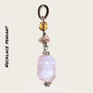 Vintage Gold Tone Pink Quartz Necklace Pendant
